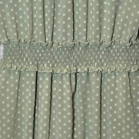 Indigo Rose Sage Green Polka Dot Midi Dress Size M Cottagecore Boho Smocked - Picture 4 of 9